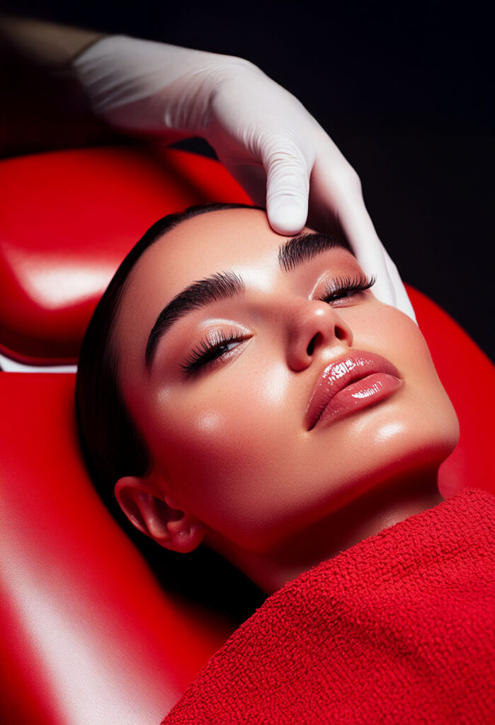 Gloved esthetician hand performing dermaplaning treatment on client during Lash & Bow Girl Academy certification course
